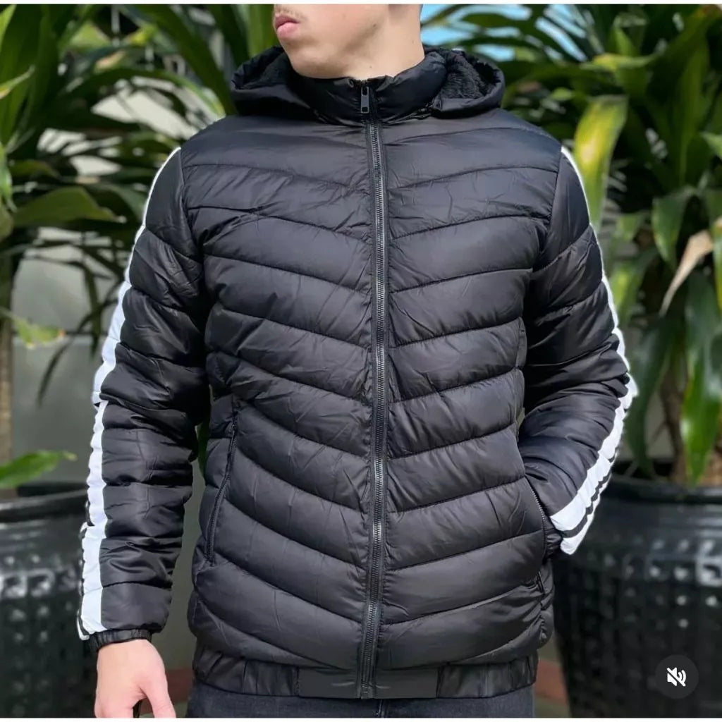 Chaqueta acolchada para hombre con forro de peluche y capucha extraíble