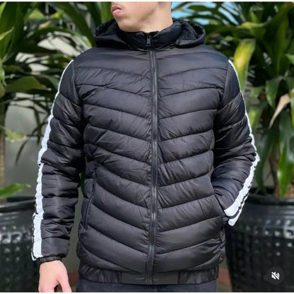 Chaqueta acolchada para hombre con forro de peluche y capucha extraíble