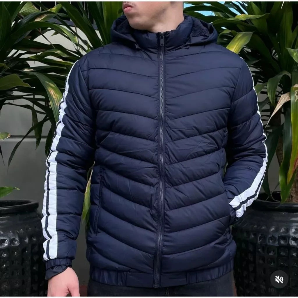 Chaqueta acolchada para hombre con forro de peluche y capucha extraíble