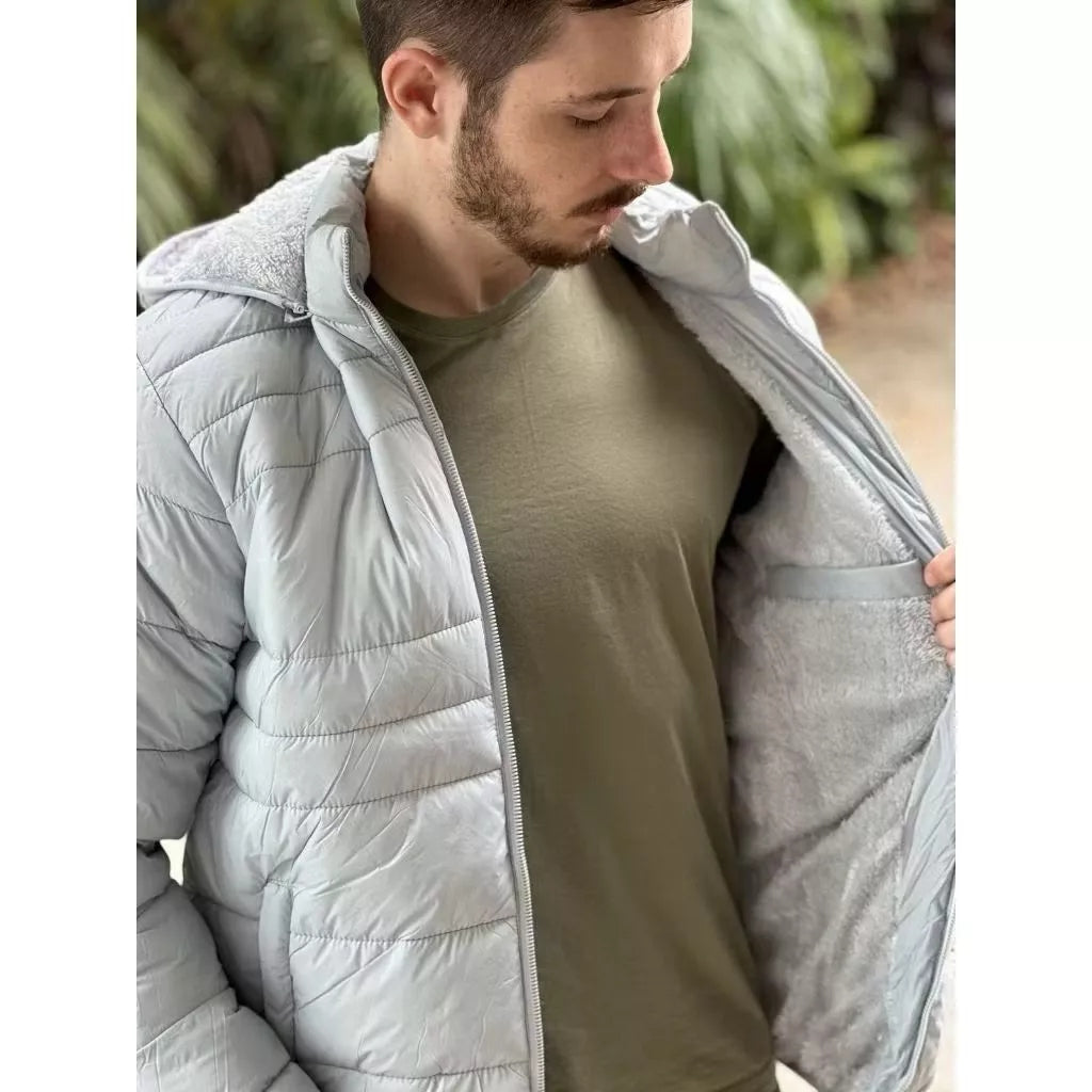Chaqueta acolchada para hombre con forro de peluche y capucha extraíble