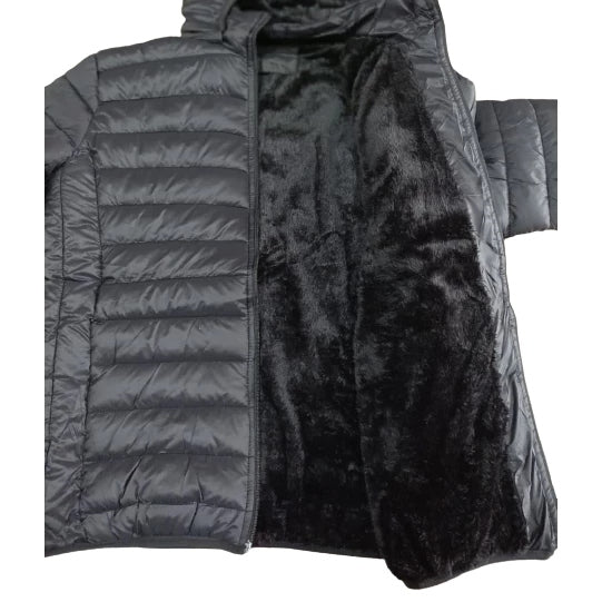 Chaqueta acolchada para hombre con forro de peluche y capucha extraíble